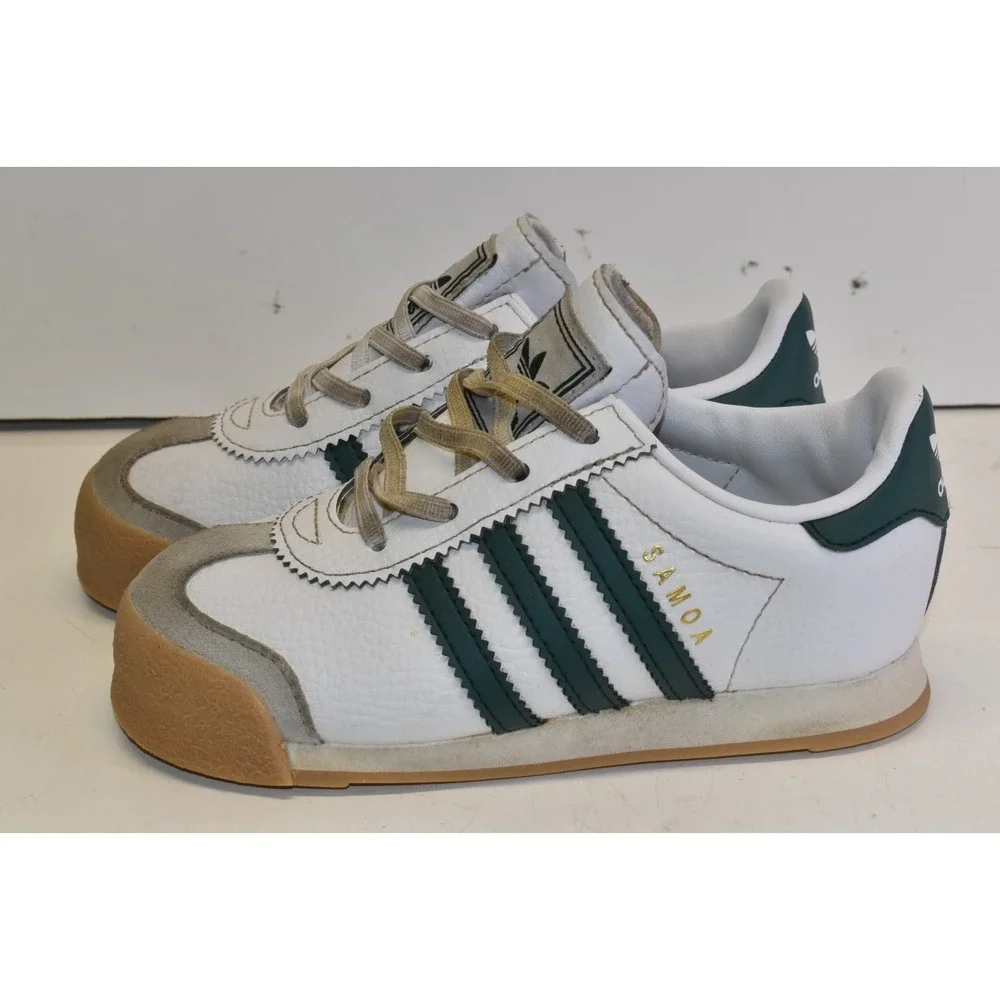 Adidas Samoa Skeakers White/Green Kids Size 9K Youth Gum Walking Shoes Leather‎